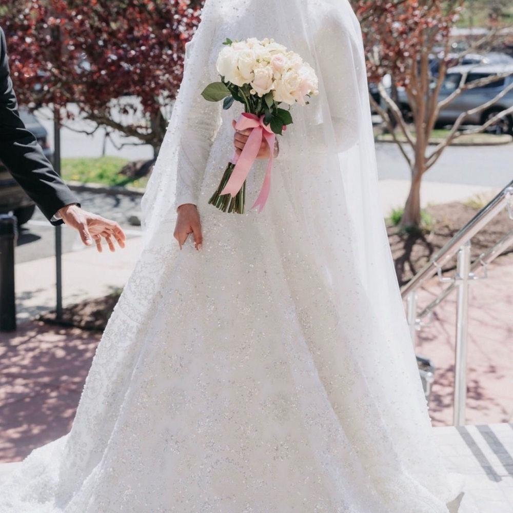 Royal Beaded Modest Wedding Dress (White/Ivory) - Picture 8 of 10